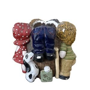 Cheryl Gadow 1970s Chalkware Hand Painted Children Playing Planter Container‎